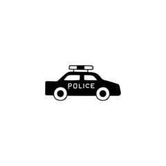 cop car icon, patrol car symbol in solid black flat shape glyph icon, isolated on white background 