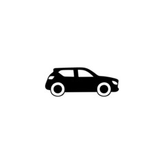 hatchback car icon in solid black flat shape glyph icon, isolated on white background 