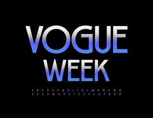 Fototapeta na wymiar Vector bright Poster Vogue Week. Elegant Silver Font. Modern Alphabet Letters and Numbers