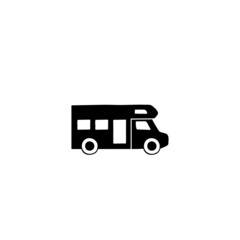 Bus, camp, camper icon, campsite car symbol in solid black flat shape glyph icon, isolated on white background 