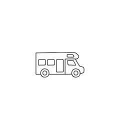 Bus, camp, camper icon, campsite car symbol in flat black line style, isolated on white background