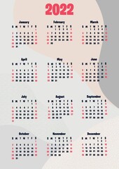 Calendar for 2022 with abstract background