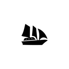 Boat, sail icon. schooner ship symbol in solid black flat shape glyph icon, isolated on white background