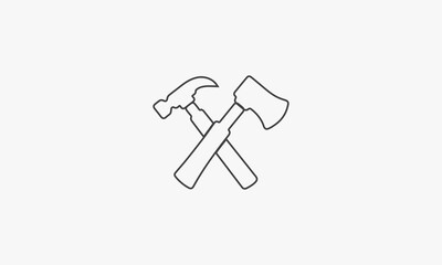 line icon cross ax hammer isolated on white background.