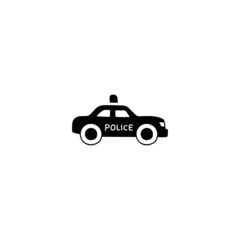 cop car icon, patrol car symbol in solid black flat shape glyph icon, isolated on white background 