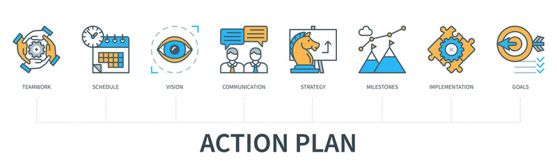 Action plan infographic in line style
