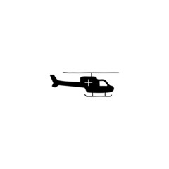 Ambulance helicopter icon in solid black flat shape glyph icon, isolated on white background 