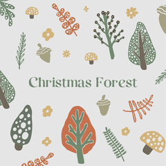 set collection of abstract hand drawn Christmas forest clipart vector design