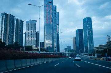 Shenzhen,China - Circa November 2021: Driving car on street in Shenzhen city, China