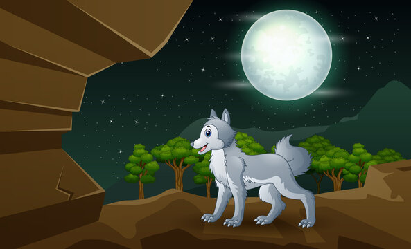 Nature scene with a wolf in the cave