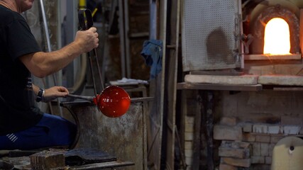 Murano, Venice,Italy November 2021 : Making famous Venetian glass in Murano, glass making - actual...