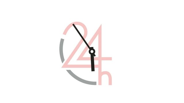 24 hours. Clock with number. The passing of time. Graphic element on white background. Animated illustration