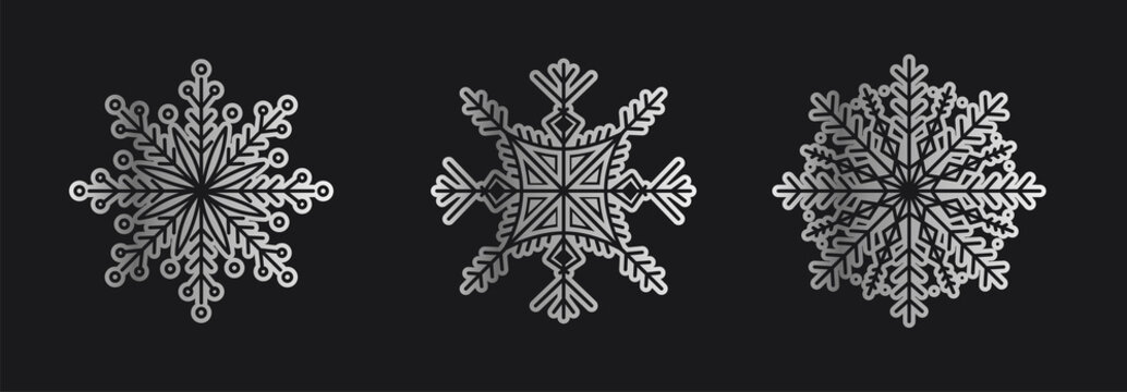 Silver Set  vector snowflakes isolated , Ethnic  ice cristal ornament,  christmas icons, snowflakes for print, design for banner, idea, cover, booklet, print, flyer, card, poster, badge, postcard