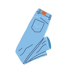 Trousers from blue denim. Fashion women jeans pants with back pocket and stitches. Modern casual apparel item. Flat vector illustration of cotton garment isolated on white background