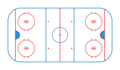 Hockey rink. Hockey field. Ice arena for nhl and winter sport game. Ice pitch in top view. Stadium with graphic line diagram. Outline background for plan and play. Vector
