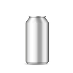 Aluminium can of drink. Bottle for beer. Mockup of can bottle for soda or cola. Silver aluminum box for water, energy drink. Blank 3d mock up for cold juice. Realistic container. Vector