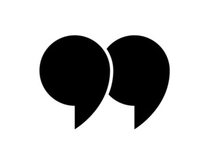 Quote icon. Mark for quotation, speech and citation. Double comma and inverted double comma. Black symbol for bubble, discussion and text. Graphic logo for open and end of chat. Vector - obrazy, fototapety, plakaty