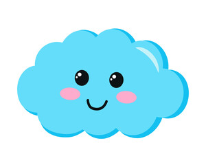 Vector illustration of a cartoon cloud with face emotions isolated on a white background.