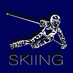 Fototapeta premium Silhouette of skier. Good for background, banner, icon, avatar, sticker. Winter sports vector illustration.