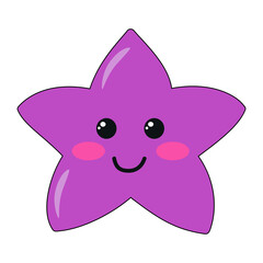 Vector illustration of a cartoon star with face emotions isolated on a white background.
