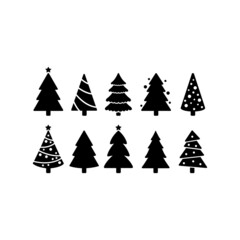 Obraz premium Christmas trees set xmas pine icon silhouette vector isolated on white background