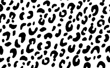 Abstract modern cow fur seamless pattern. Animals trendy background. Black and white decorative vector illustration for print, card, postcard, fabric, textile. Modern ornament of stylized skin