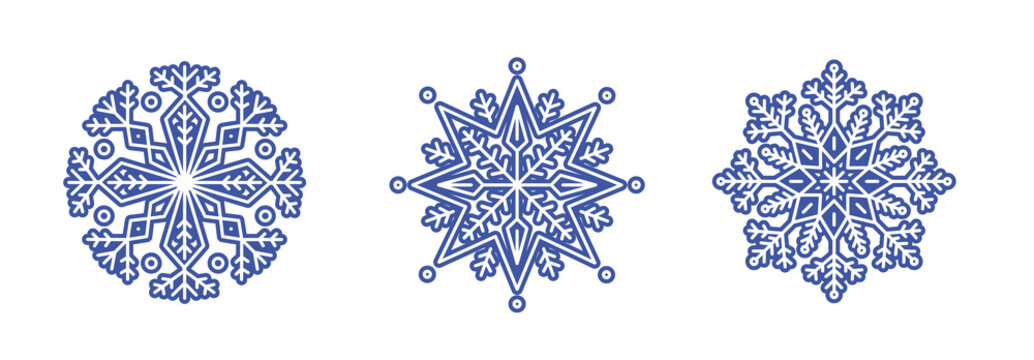Blue  isolated snowflakes set , Ethnic ice cristal ornament, christmas icons, snowflakes for print, design for banner, idea, cover, booklet, print, flyer, card, poster, badge, postcard