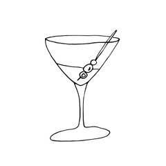 Martini cocktail.Celebration doodle.Hand-painted illustration.Doodle hand-drawn illustration.