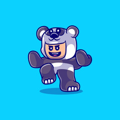 illustration of cute martial arts boy wearing panda costume