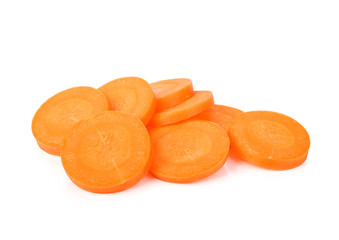 round slices, carrots slices isolated on white background.