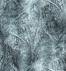 Frostwork pattern ice crystals on black background. Dark surface with abstract ice structure makes to overlay or add a frost effect. Frost on the glass, the effect of freezing