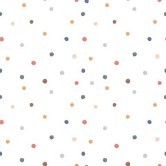 Beautiful seamless pattern with cute hand drawn watercolor colorful dots. Stock illustration.
