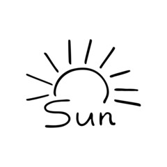 Summer doodle sun. Nice warm weather. Sunburn on vacation. Hand drawn thin line art vector illustration. Isolated simple element.