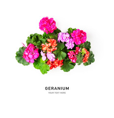 Bouquet of geranium flowers and leaves
