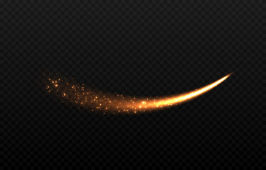 Vector magic glow. Gold dust PNG. A glittering trail of dust. Fairy dust, glowing trail, line of light. Christmas light.