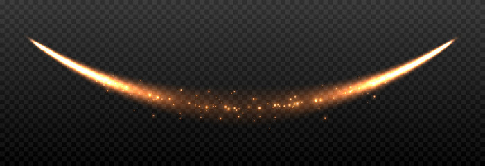 Vector magic glow. Gold dust PNG. A glittering trail of dust. Fairy dust, glowing trail, line of light. Christmas light.