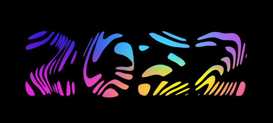 Fototapeta premium 2022 Tiger New Year eve background with colores wavy striped numbers. Abstract holiday backdrop. Chinese New Year Wallpaper
