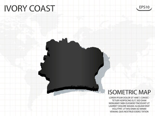 3D Map black of Ivory Coast  on world map background .Vector modern isometric concept greeting Card illustration eps 10.