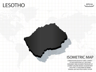 3D Map black of Lesotho on world map background .Vector modern isometric concept greeting Card illustration eps 10.