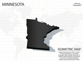 3D Map black of Minnesota on world map background .Vector modern isometric concept greeting Card illustration eps 10.