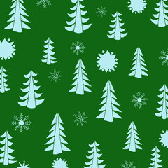 silhouettes of Christmas trees and snowflakes