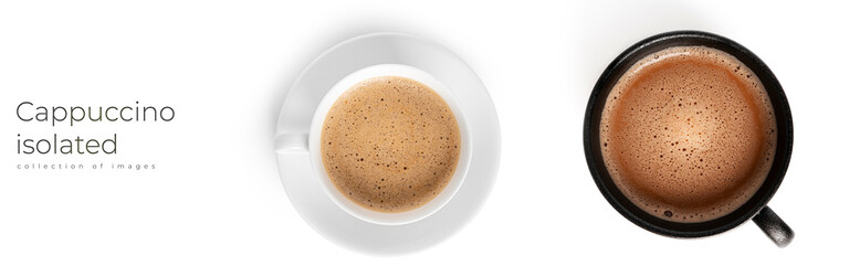 Cappuccino isolated on a white background. Dalgona coffee. Coffee foam. Latte coffee.