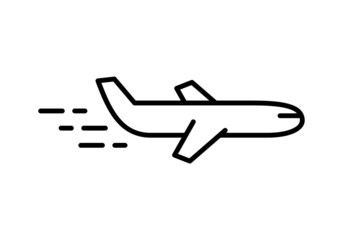 Cargo airplane line icon. Fast shipping idea. Delivery by air concept. International trading. Aircraft flying. Passenger plane. Transportation, traveling, shipment. Vector illustration, flat, clip art