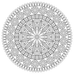 Fototapeta na wymiar Geometric flower. Contour drawing of a mandala on a white background. Vector illustration