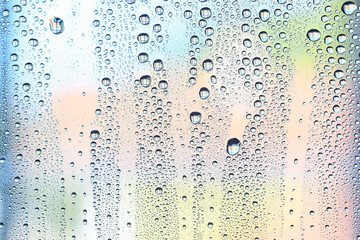 drops glass blue background abstract, transparent cold background water splashes