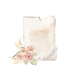 Vintage letters with flowers watercolor illustration on white background