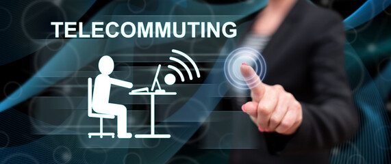Woman touching a telecommuting concept