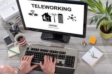 Teleworking concept on a computer