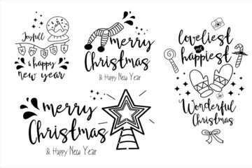 Fototapeta premium Merry Christmas. Typography set, text design. Usable for banners, greeting cards, gifts etc.