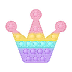 Popit figure crown as a fashionable silicon toy for fidgets. Addictive anti stress toy in pastel rainbow colors. Bubble anxiety developing pop it toys for kids. Vector illustration isolated on white.